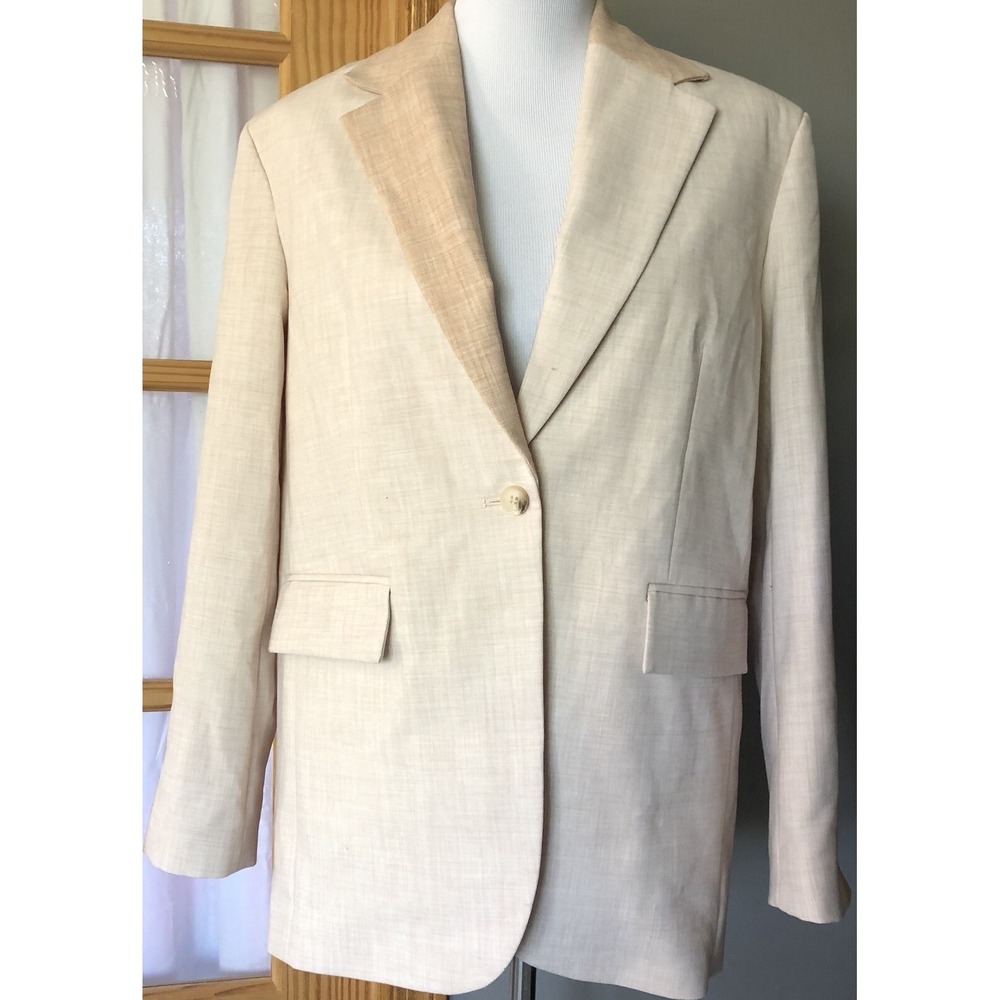 TOPSHOP Blazer Jacket Womens Sz 6 Beige Buttons Career Business Preppy Academia
